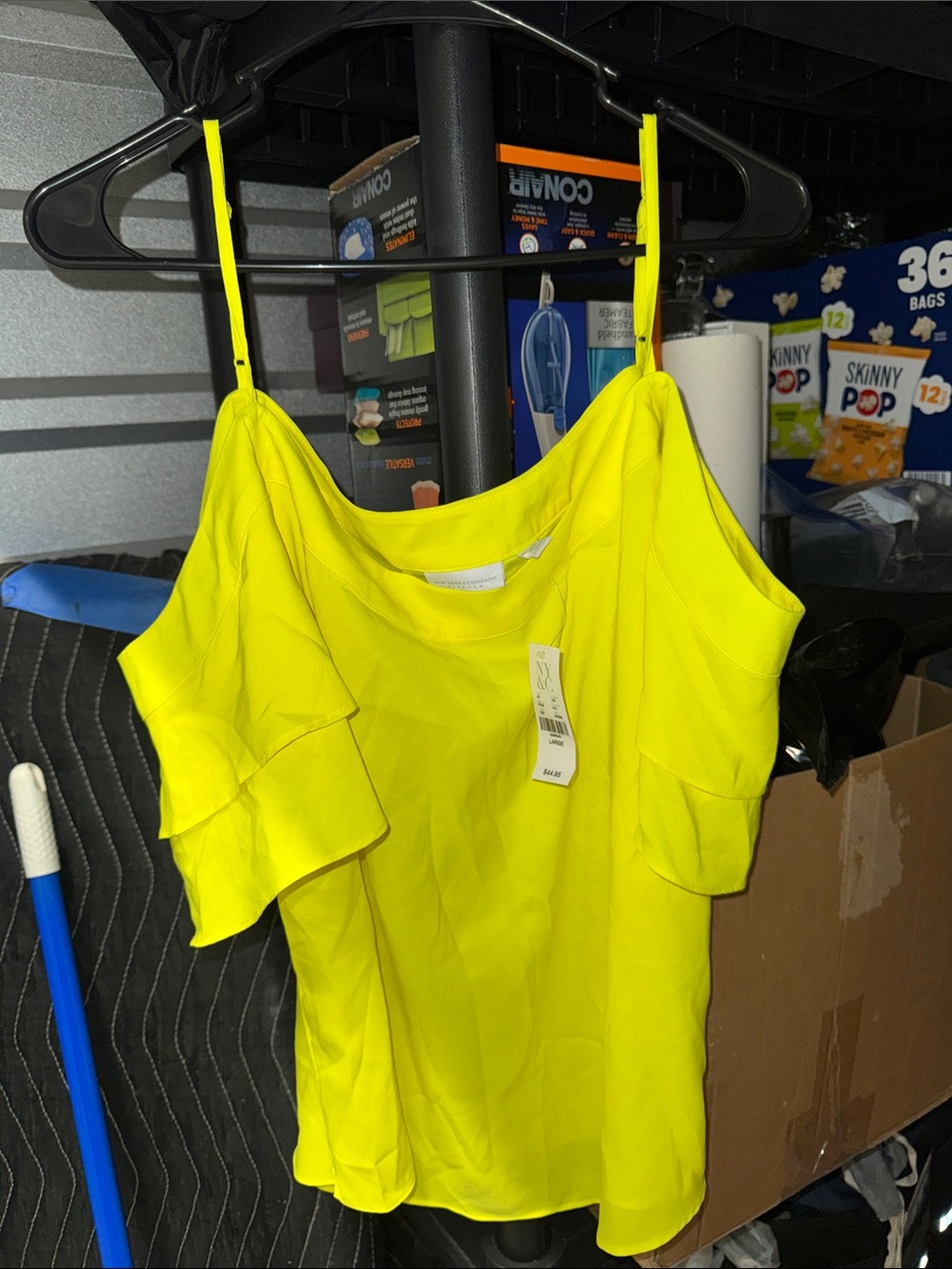 New York & Company Neon Yellow Ruffle Cold-Shoulder Cami